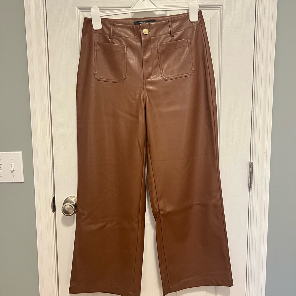 Marc New York Chestnut Brown High Waisted Faux Leather Wide Leg Pants